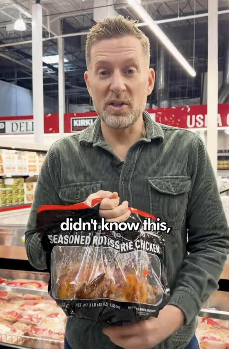 man talking about chicken at costco