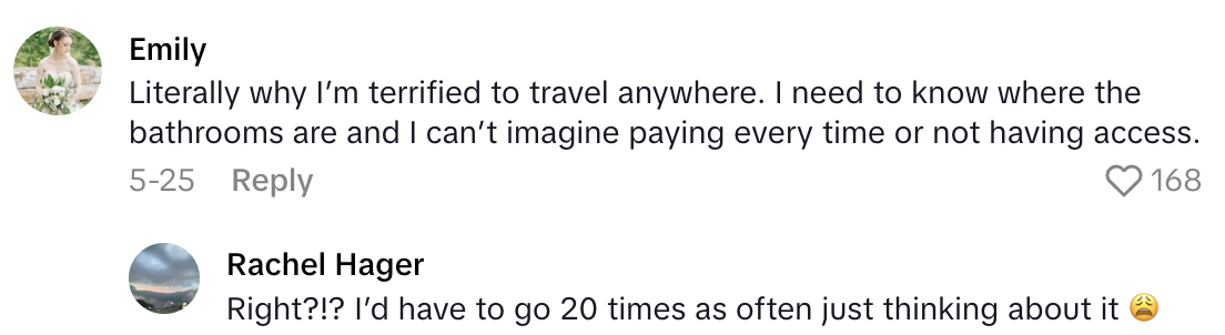 Screenshot 2025 06 08 at 9.35.41 AM A Traveler Didnt Expect To Have To Pay To Use Public Bathrooms In Europe.   I should have packed my own rolls of toilet paper.