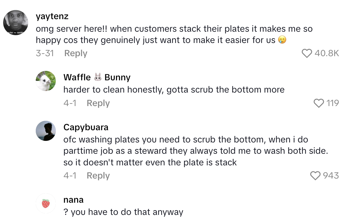 Screenshot 2025 06 08 at 9.56.27 AM Waitress Doesnt Like It When Customers Stack Plates At Their Tables For Her