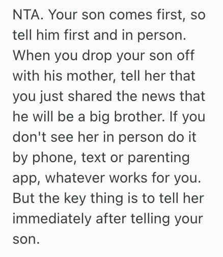 Screenshot 2025 06 16 at 2.46.55 AM Man Is Worried About His Exs Reaction When She Finds Out Their Son Is Going To Be A Big Brother, So Hes Thinking About Telling Their Son First