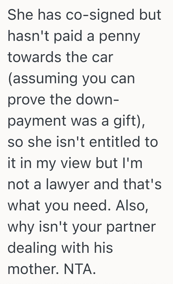 Screenshot 2025 06 17 at 4.43.55%E2%80%AFPM Woman Drives A Car That Is Technically Owned By Her Partner And His Mother, And Now His Mother Wants To Take It And Give Them An Older Car Instead
