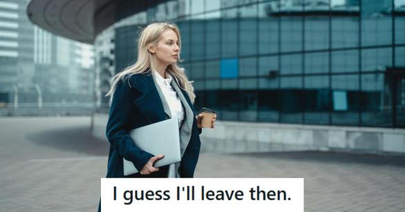 Frustrated woman walking away from her job with papers in hand