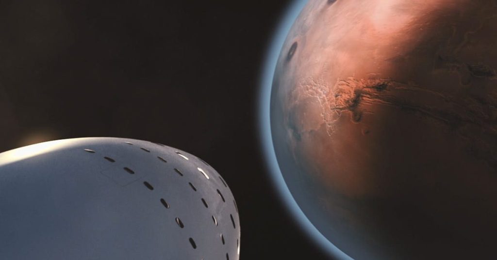 SpaceX shuttle pointing at Mars