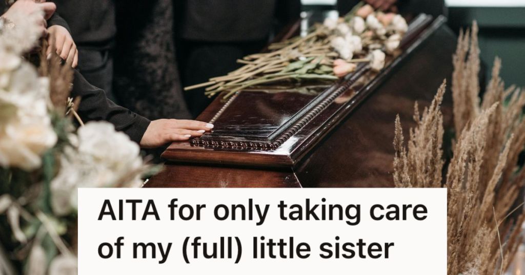Person touching casket adorned with flowers