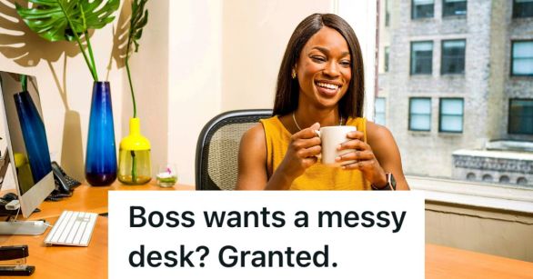Woman drinking from mug at her desk