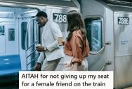 Passenger Took The Only Seat On A Crowded Train, But Then His Female Friend Called Him Out For Not Giving It Up