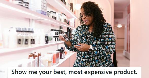 African American woman shopping for skin care products