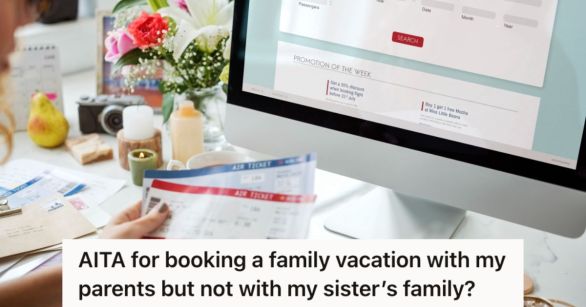 Woman holding two flight tickets while making a booking on the computer