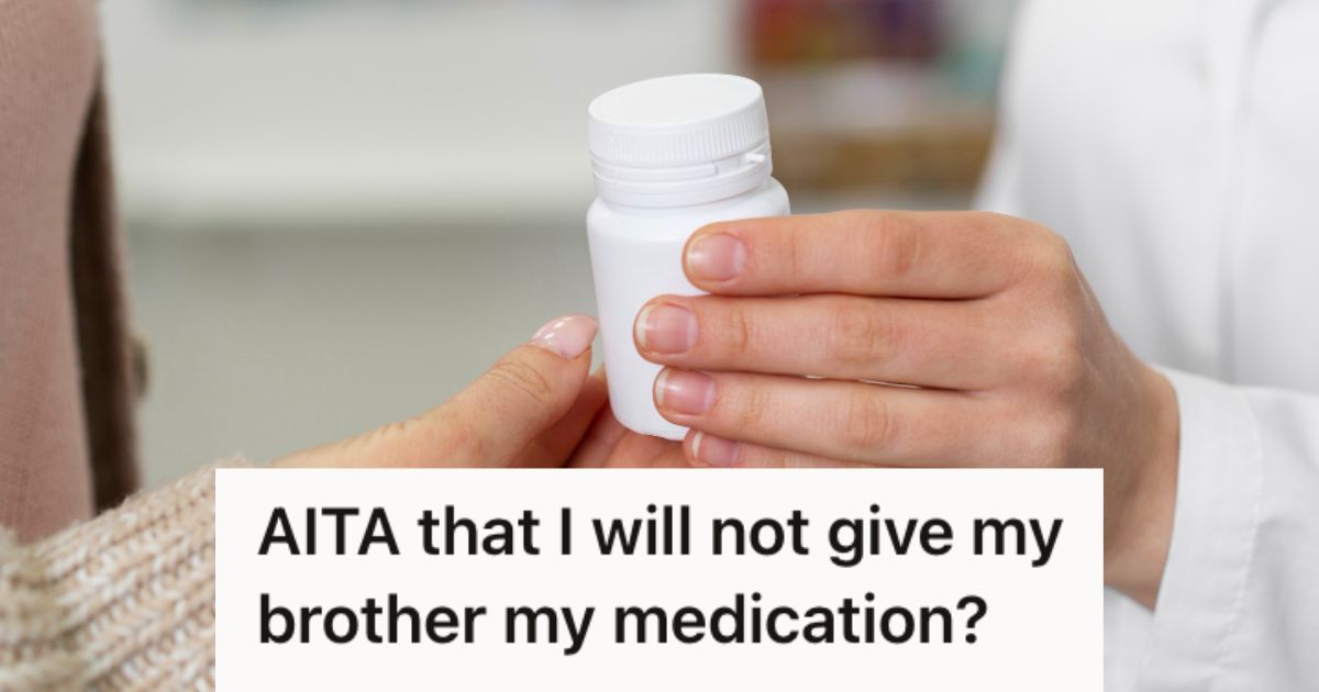 A person handing a mecidine bottle to a patient