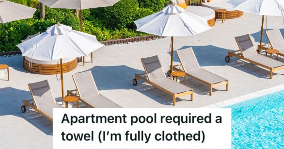 Community pool with chairs and umbrellas