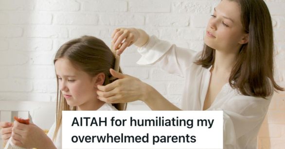 Teenage girl combing the hair of her younger sister