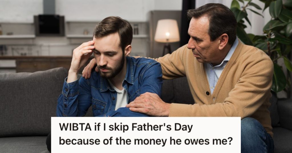 Father and adult son talking about a serious matter