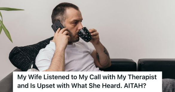 Man on a serious phone call while drinking on a cup of coffee