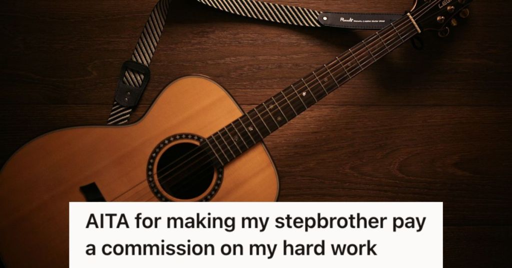 Classic acoustic guitar with a strap