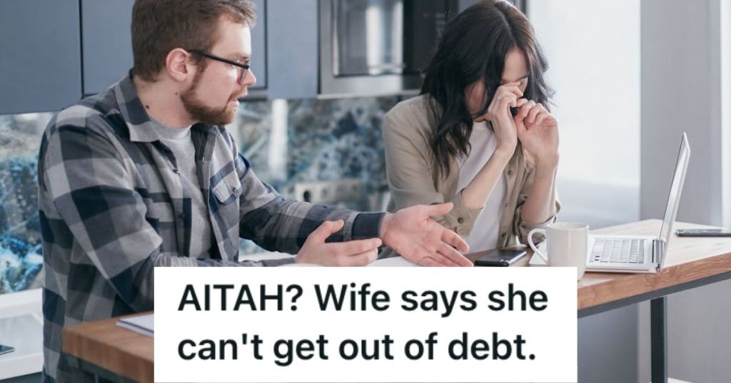 Woman crying while man is trying to talk to her about the bills