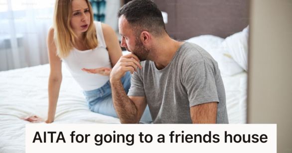 Upset woman talking to a somber man in the bedroom