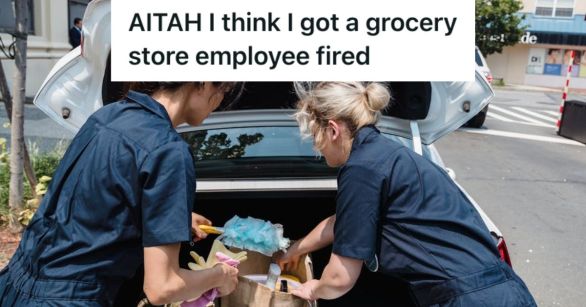 Two employees loading the grocery items into the trunk of the customer's car