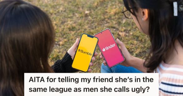 Two girls opening dating apps on their phones