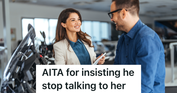 man and woman working at motorcycle dealership