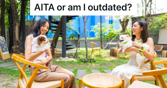 two friends outside with their dogs