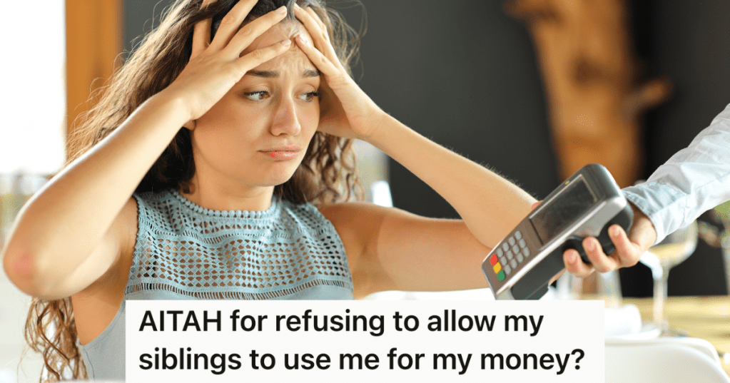 stressed out woman looking at a credit card reader