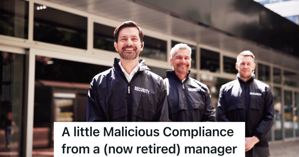 three security guards wearing black