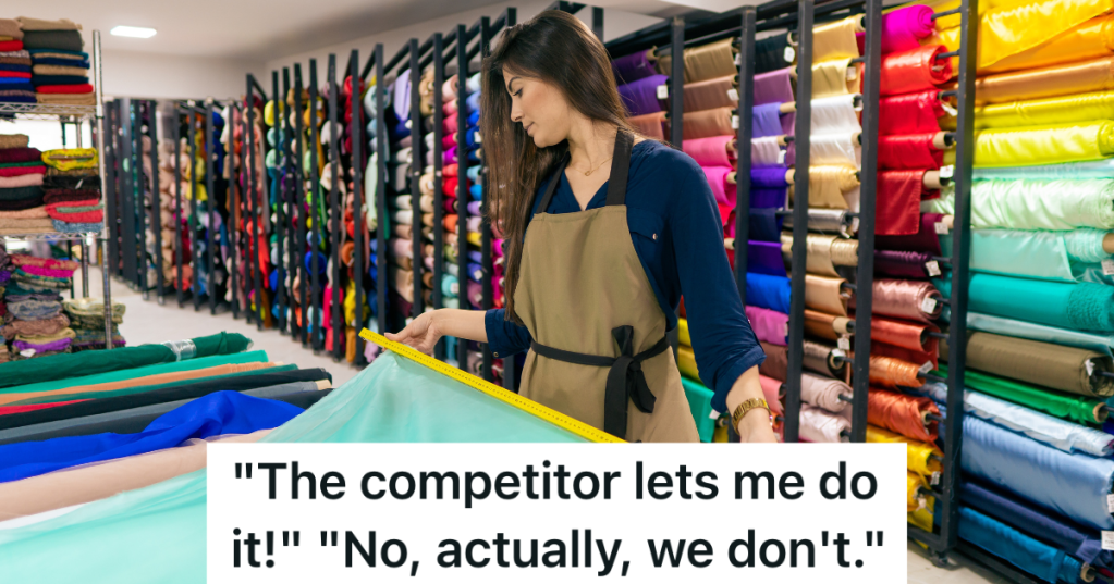 employee measuring fabric