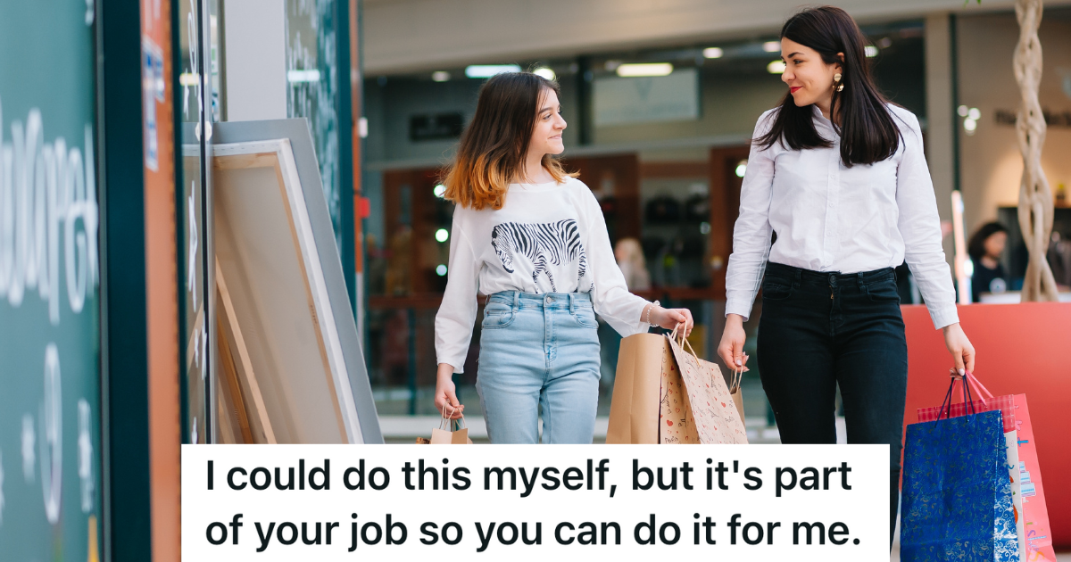 mother and daughter holding shopping bags