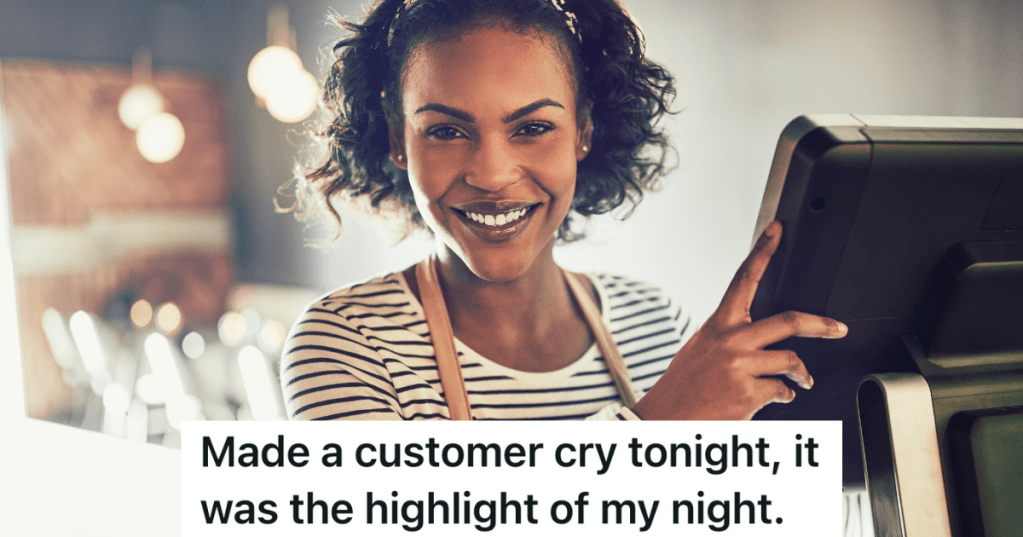 smiling woman at cash register