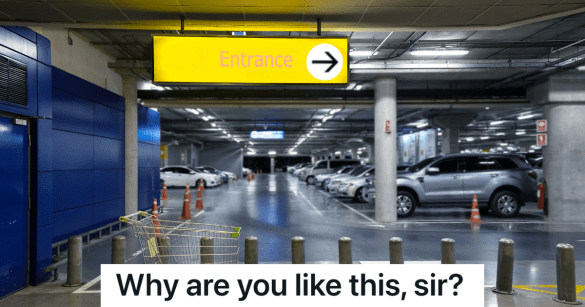 parking garage with a yellow sign that reads "entrance"