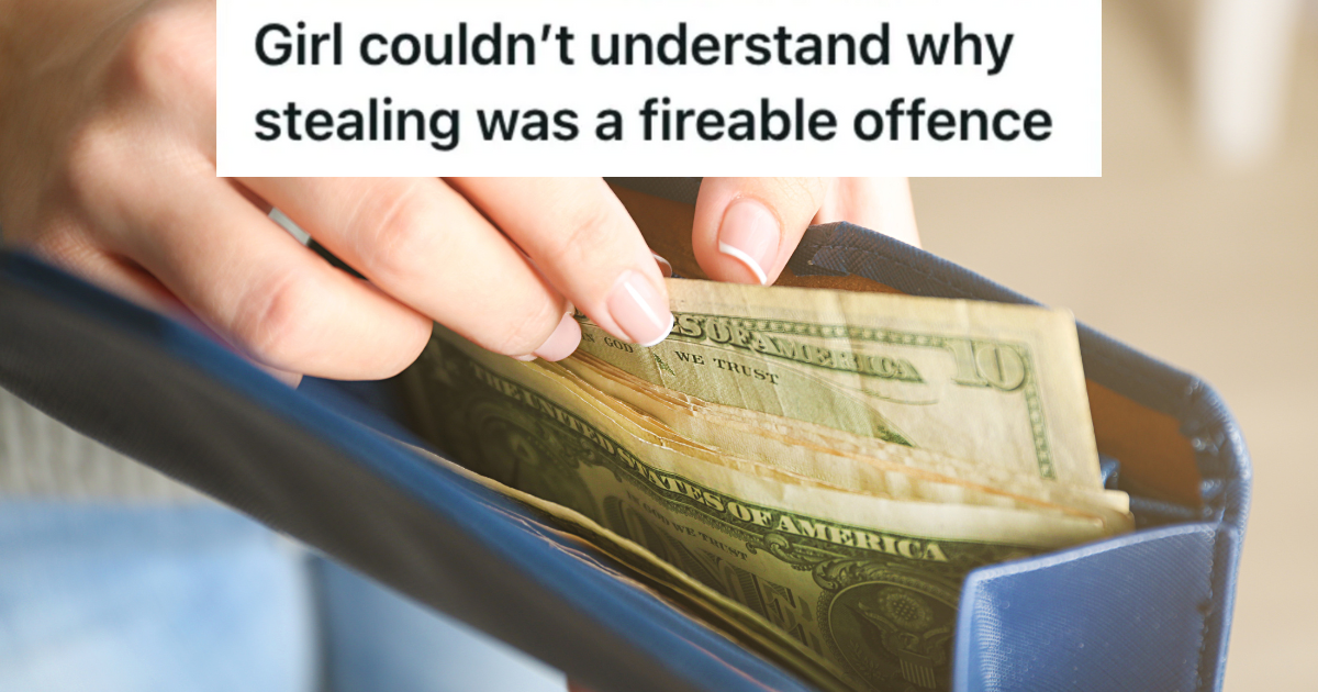 New Employee Was Caught Stealing Money And Said She Plans To Give It Back, But She Was Fired Right Then And There woman taking money out of an open wallet