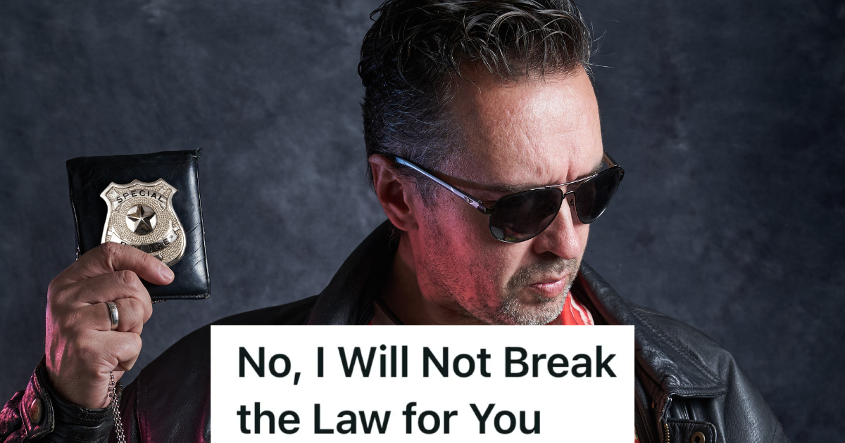 undercover police officer in sunglasses showing his badge