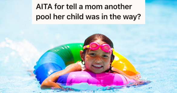 little girl in a rainbow colored pool float