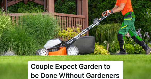 man mowing next to a gazebo