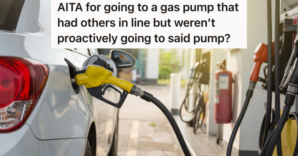 pumping gas at a gas station