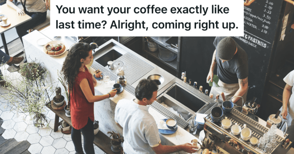 overhead shot of a busy cafe with employees and customers