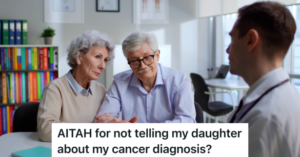 elderly couple talking to oncologist