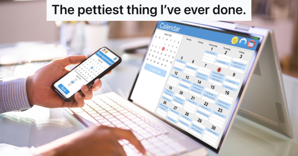 man looking at calendar on computer and phone
