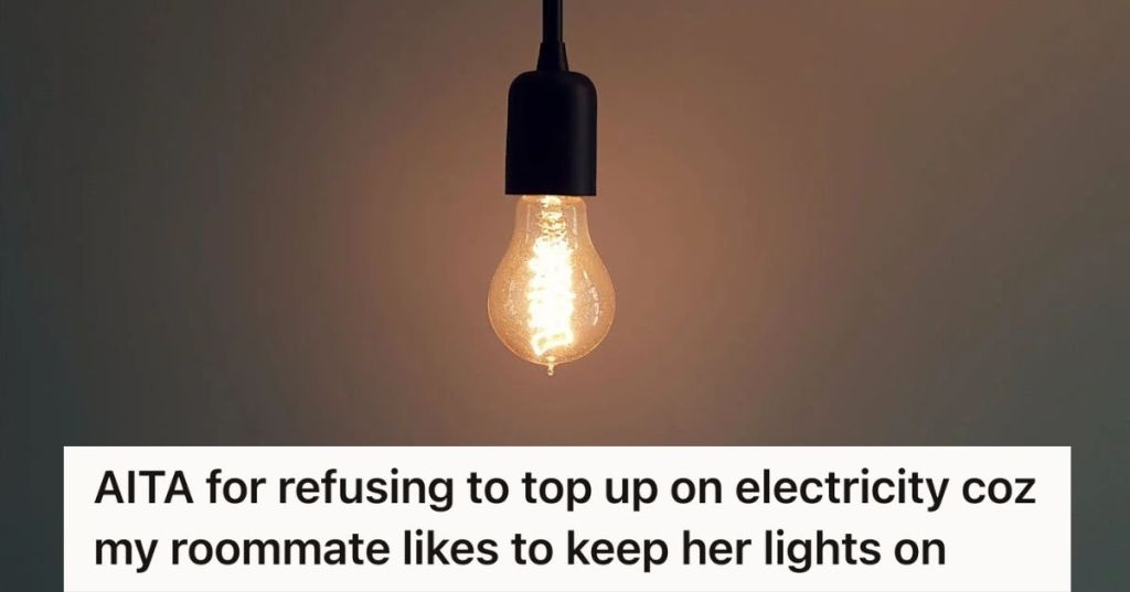 Turned on lightbulb hanging from the ceiling