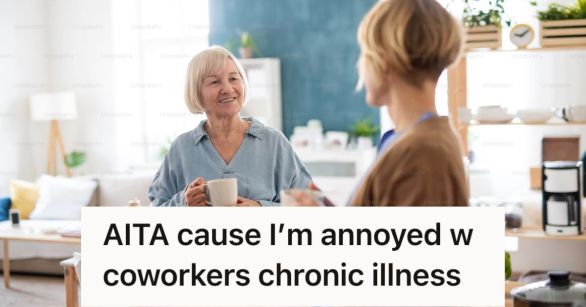 Older woman holding a mug talking to a younger woman