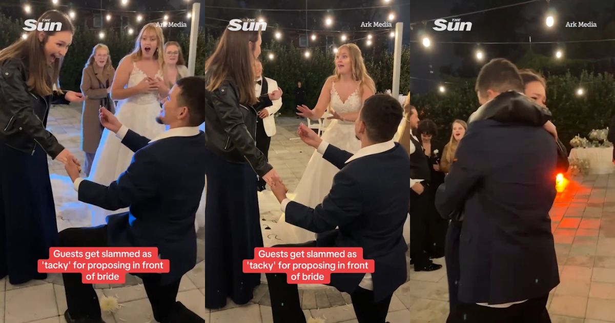 A man proposing at a wedding reception