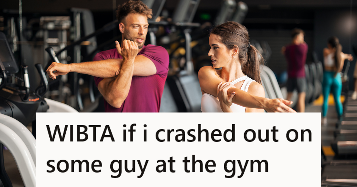 Gym Bro Wont Stop Talking To Her During Her Workouts, So She Fears She May Have No Option But To Crash Out On Him man and woman stretching at the gym