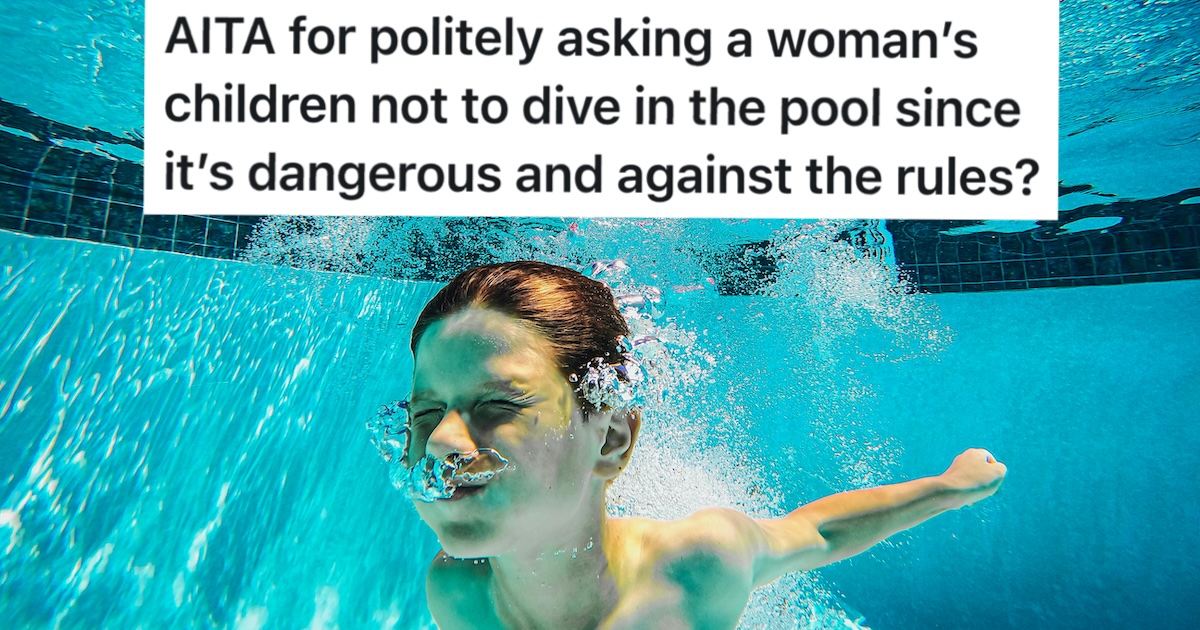 She Asked Kids To Not Dive In A Shallow Pool, But Then Their Mom Went Off The Deep End kid swimming underwater with eyes closed