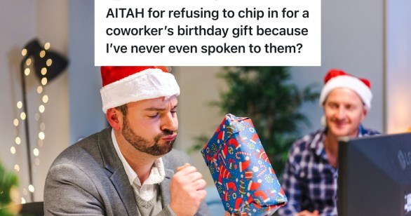 man in santa hat opening a gift
