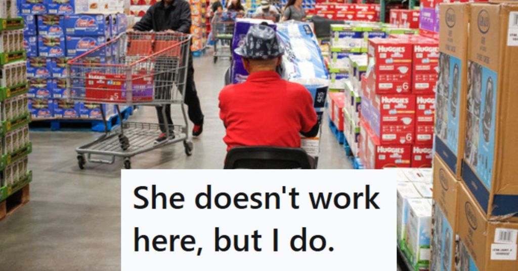 Customer on scooter at grocery store
