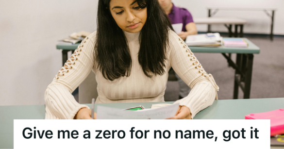 high school student looking at paper