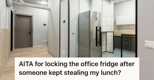 office fridge and kitchen area