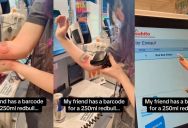 Her Friend Bought So Many Cans of Red Bull That She Had The Barcode Tattooed On Her Arm