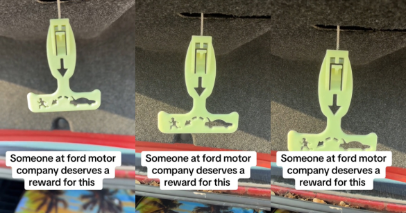 An escape tab in a car trunk
