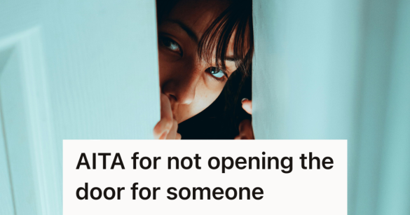 scared woman peeking through door